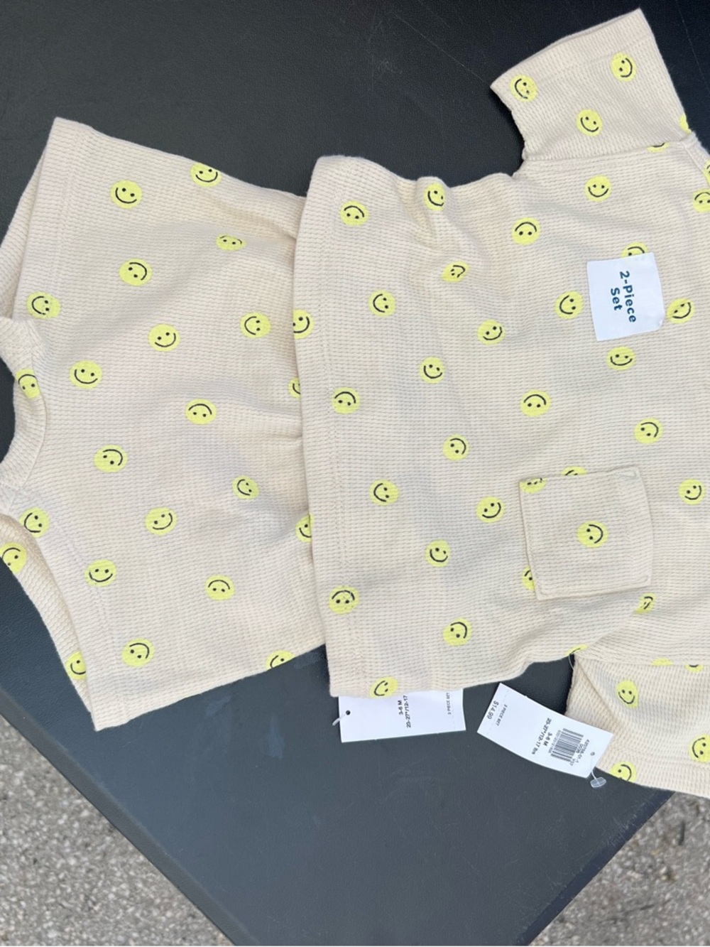 Old Navy Beige/Waffle Knit 2-Piece Set with Yellow Smiley Faces
